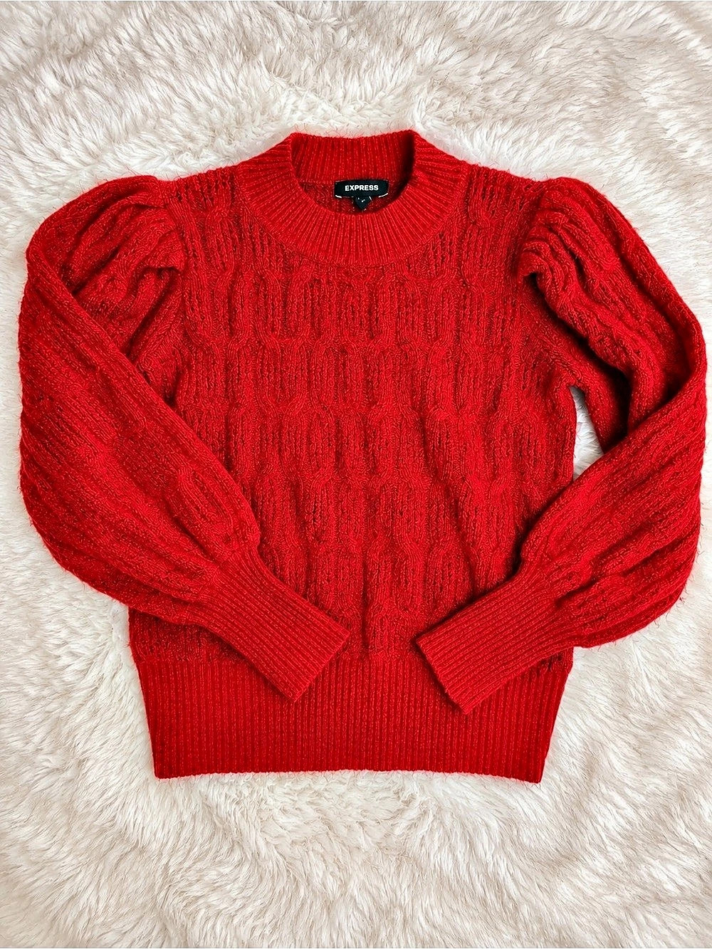 Express Puff Sleeve Mock Neck Sweater Red Medium